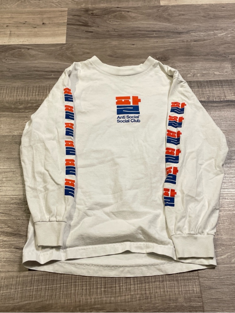 Anti Social Social Club White Long Sleeve Tee with Blue Graphics